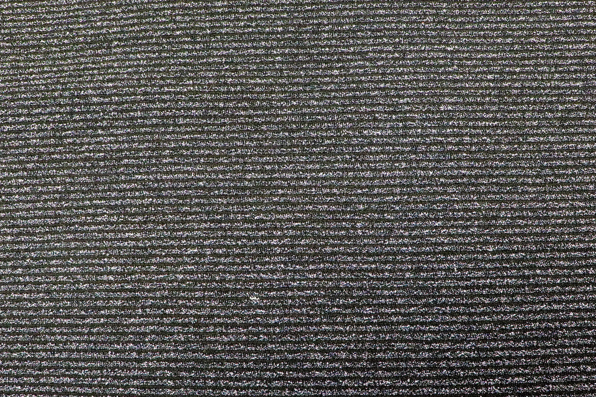 Black Silver Lurex Fabric Horizontal Stripes All Way Stretch