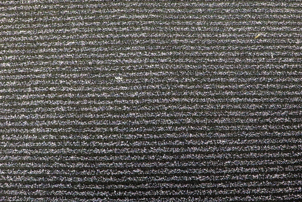 Black Silver Lurex Fabric Horizontal Stripes All Way Stretch