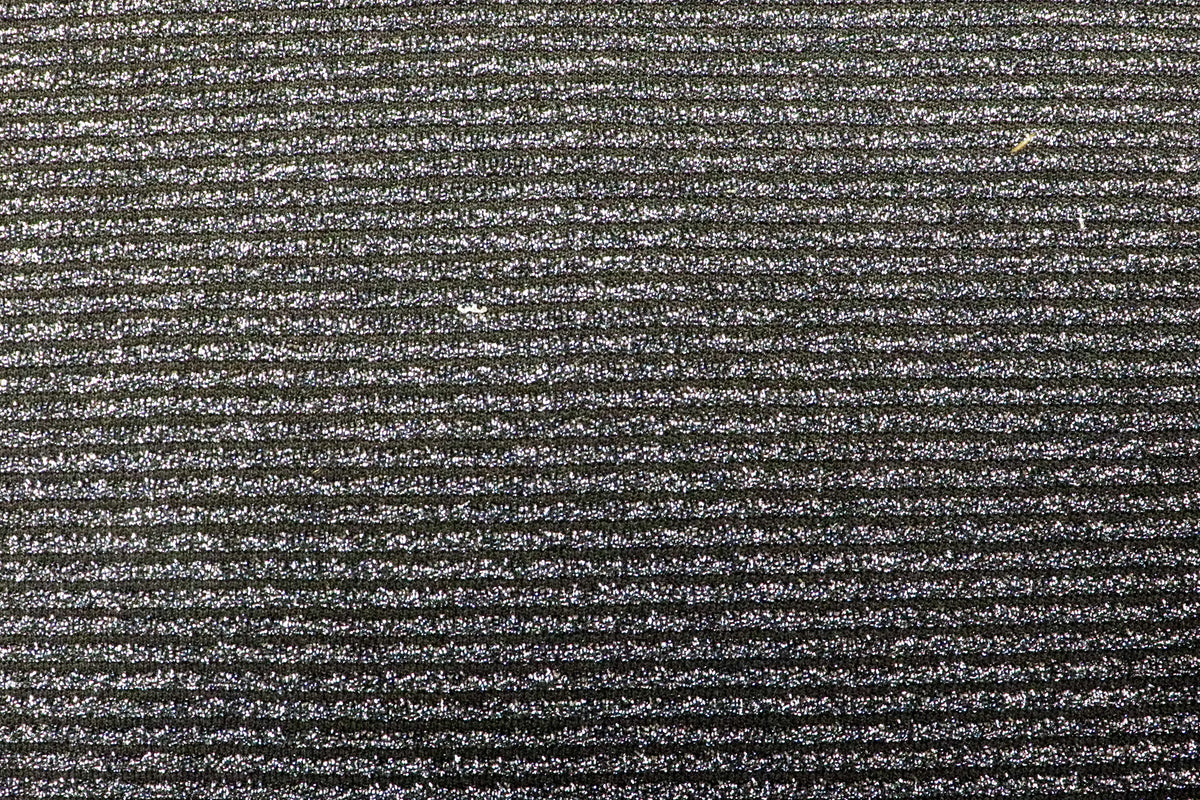 Black Silver Lurex Fabric Horizontal Stripes All Way Stretch