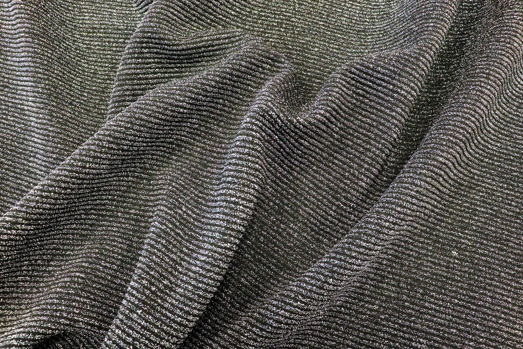 Black Silver Lurex Fabric Horizontal Stripes All Way Stretch