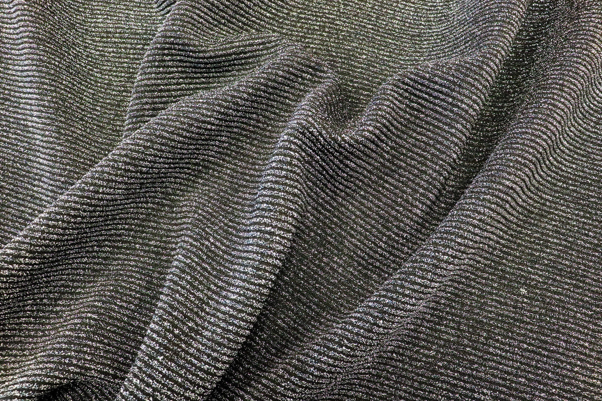 Black Silver Lurex Fabric Horizontal Stripes All Way Stretch
