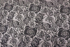 Black White Rose Jacquard Fabric Large Floral Stretch