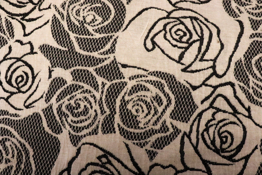Black White Rose Jacquard Fabric Large Floral Stretch
