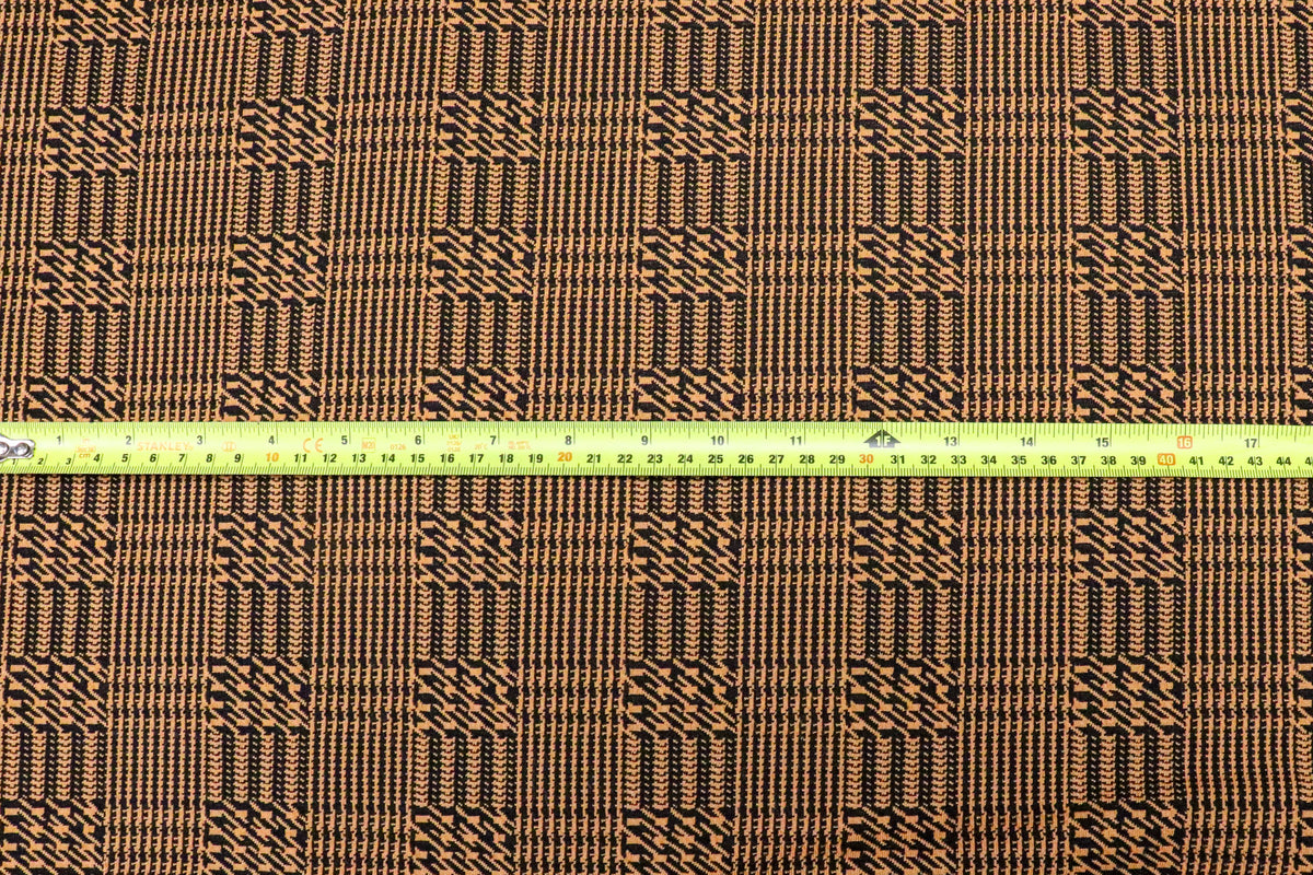Rust Black Check Jacquard Fabric with Stretch