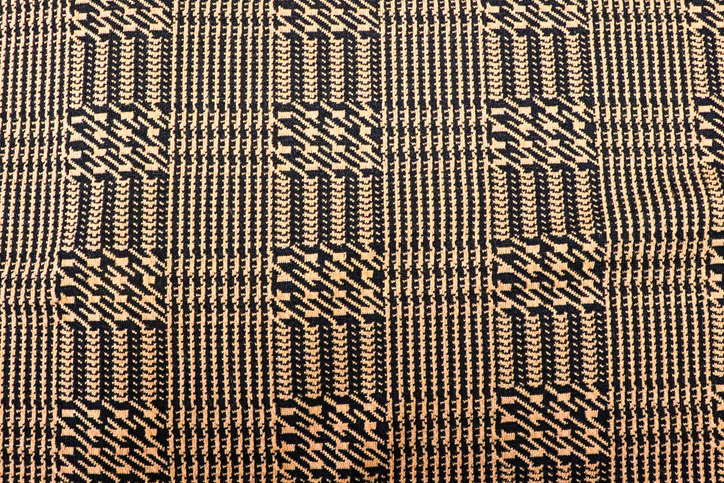 Rust Black Check Jacquard Fabric with Stretch