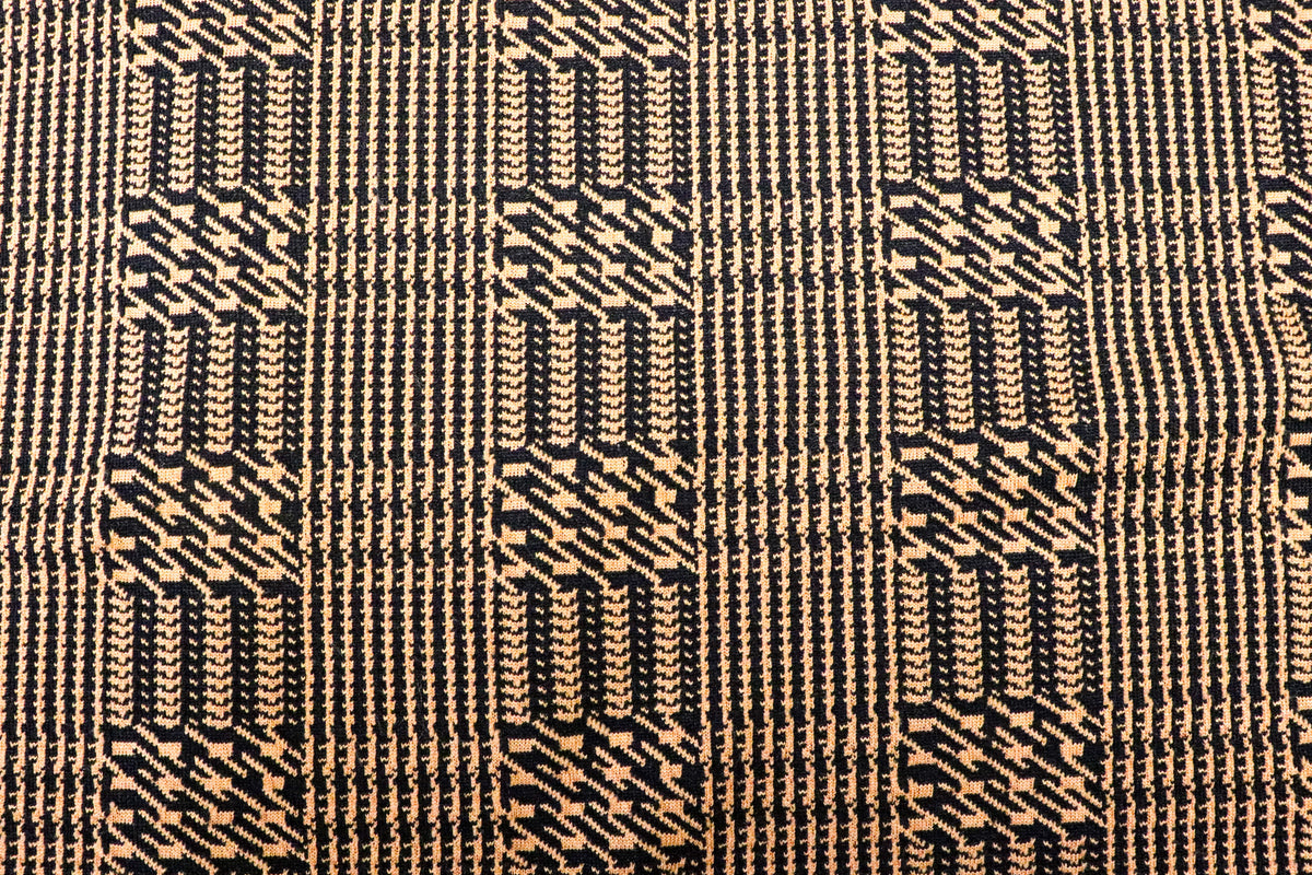 Rust Black Check Jacquard Fabric with Stretch