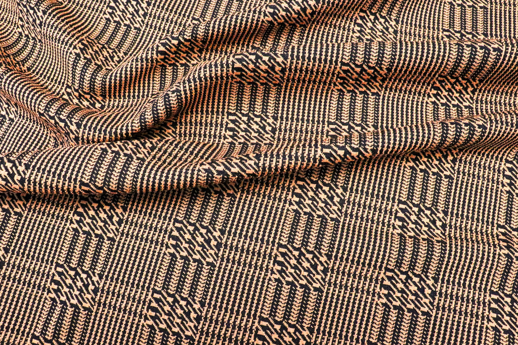Rust Black Check Jacquard Fabric with Stretch