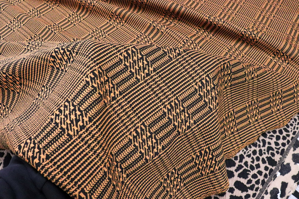 Rust Black Check Jacquard Fabric with Stretch
