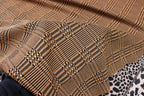 Rust Black Check Jacquard Fabric with Stretch