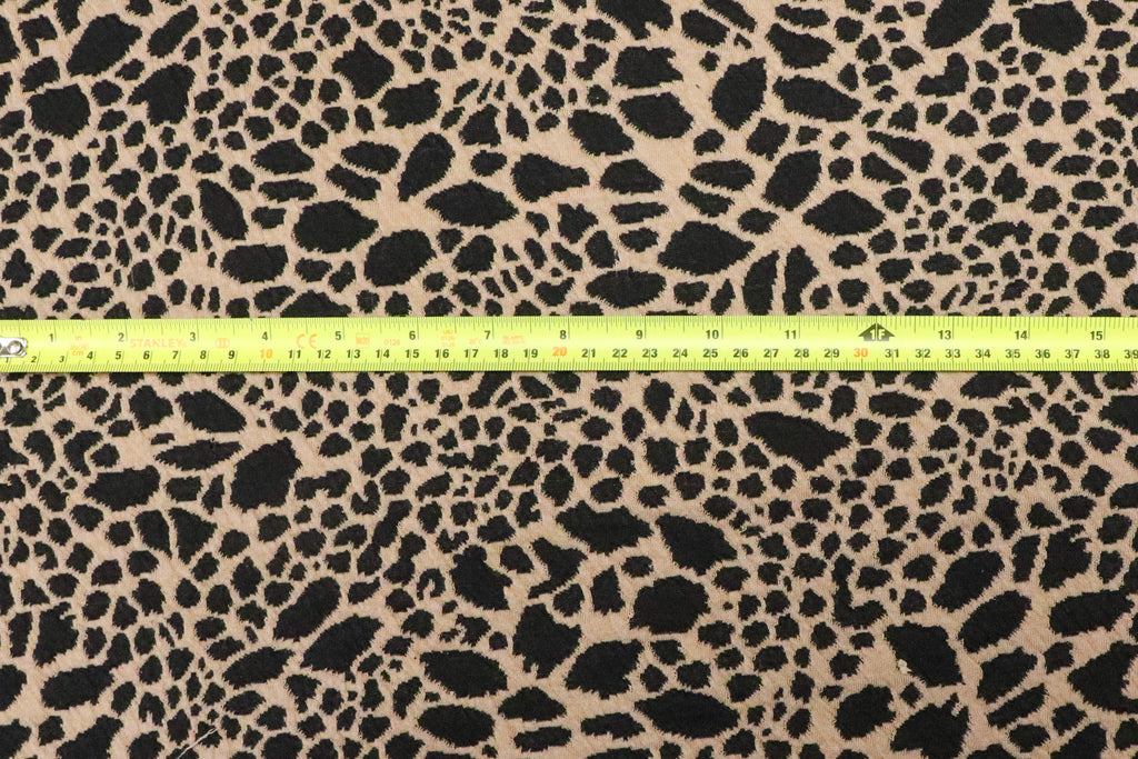 Animal Spot Jacquard Fabric Camel Black with Stretch