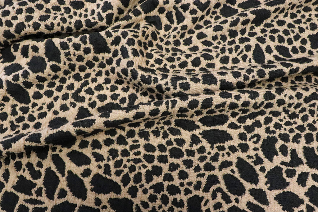 Animal Spot Jacquard Fabric Camel Black with Stretch