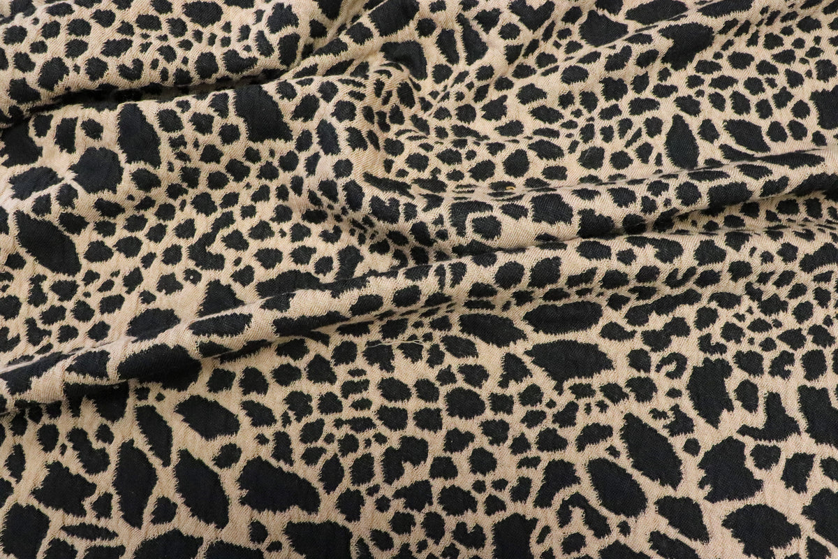 Animal Spot Jacquard Fabric Camel Black with Stretch