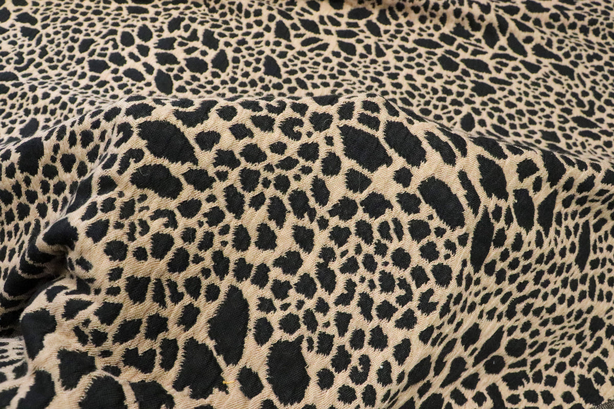 Animal Spot Jacquard Fabric Camel Black with Stretch