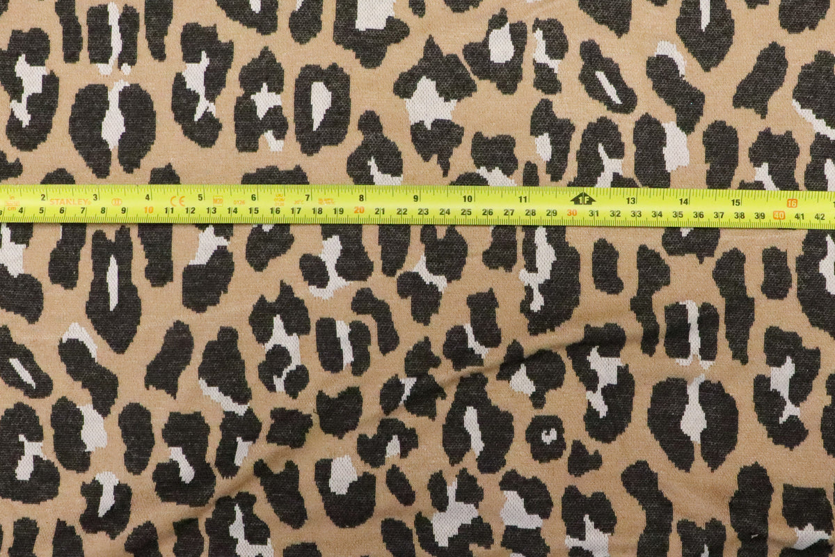 Beige Leopard Jacquard Fabric with Stretch Knitted Design