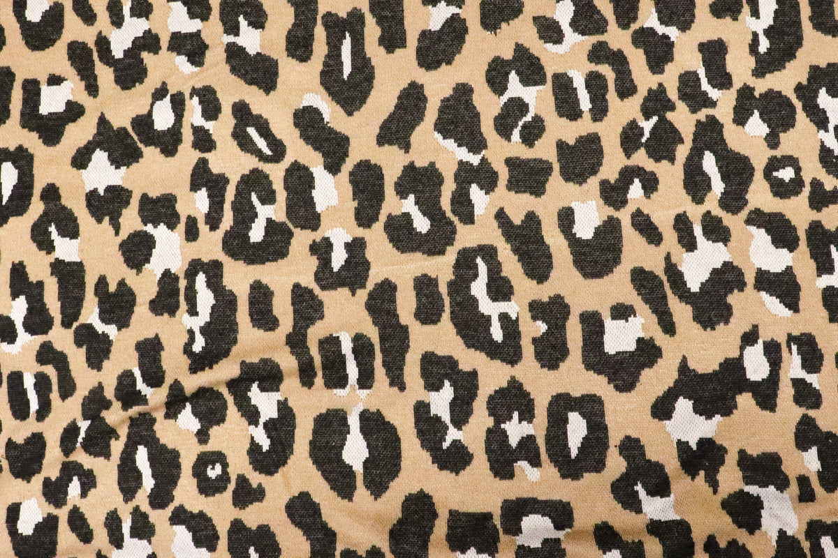 Beige Leopard Jacquard Fabric with Stretch Knitted Design