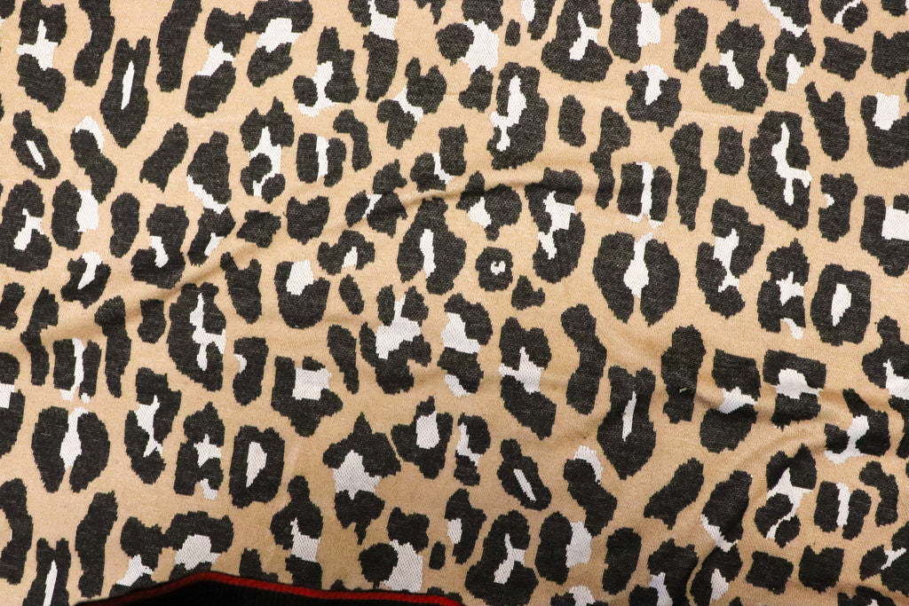 Beige Leopard Jacquard Fabric with Stretch Knitted Design