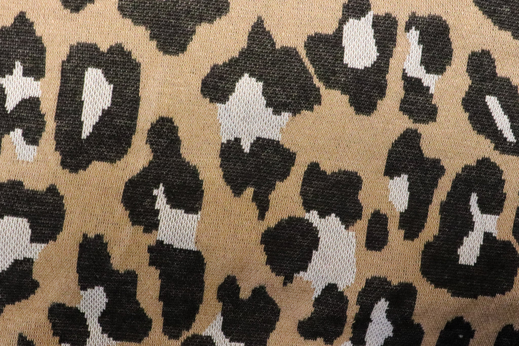 Beige Leopard Jacquard Fabric with Stretch Knitted Design