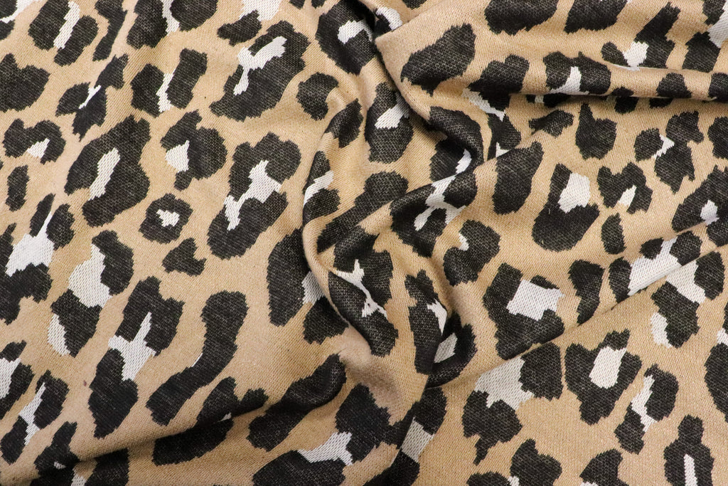 Beige Leopard Jacquard Fabric with Stretch Knitted Design