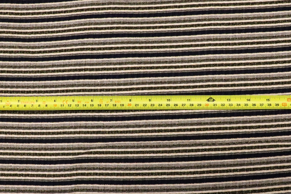 Navy Ivory Rib Fabric Gold Lurex Stripes with Stretch