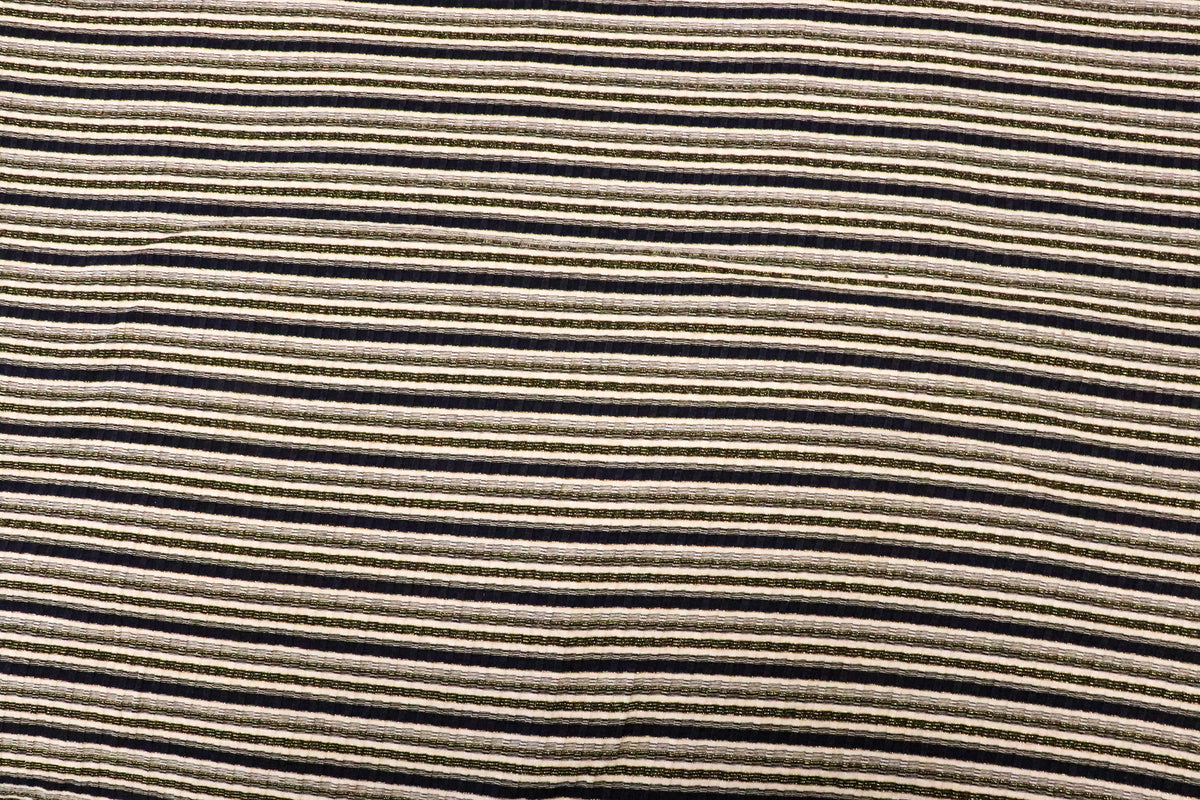 Navy Ivory Rib Fabric Gold Lurex Stripes with Stretch