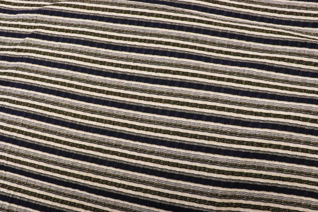 Navy Ivory Rib Fabric Gold Lurex Stripes with Stretch