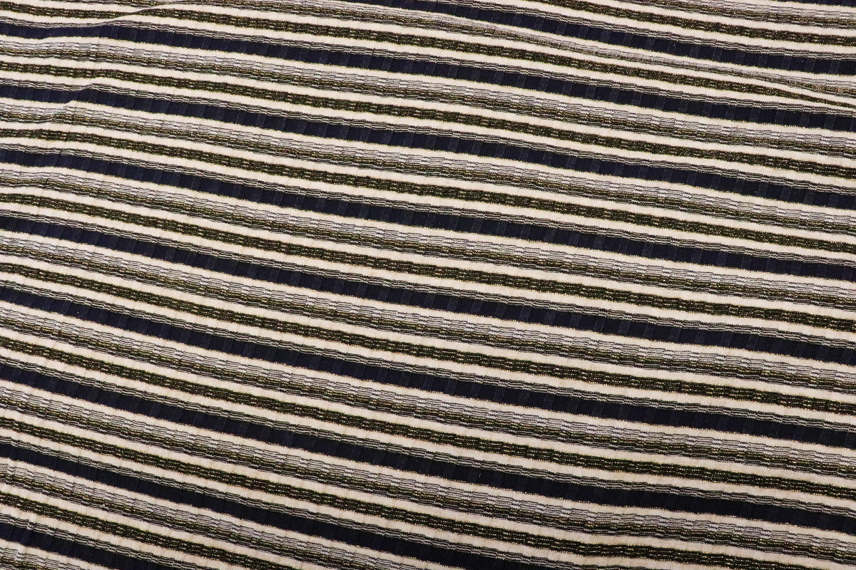 Navy Ivory Rib Fabric Gold Lurex Stripes with Stretch