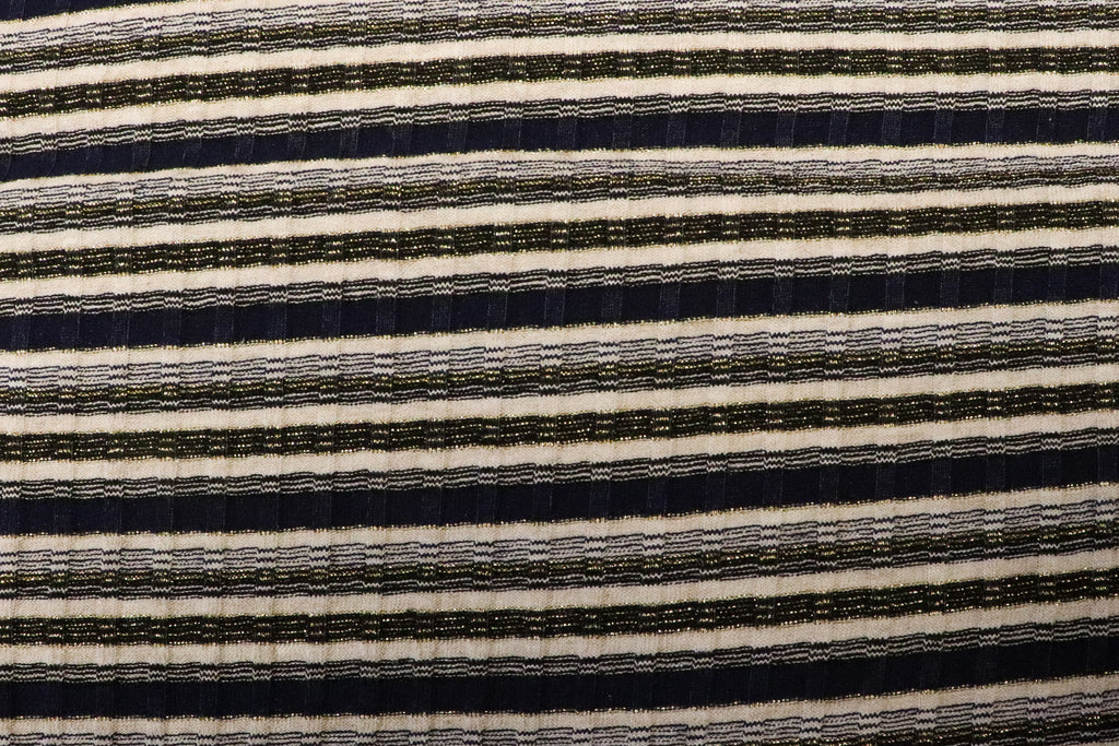 Navy Ivory Rib Fabric Gold Lurex Stripes with Stretch