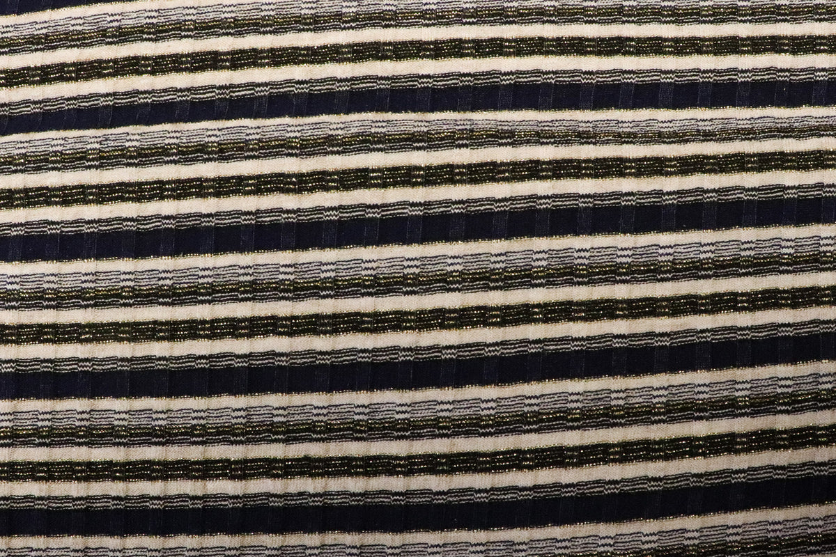 Navy Ivory Rib Fabric Gold Lurex Stripes with Stretch