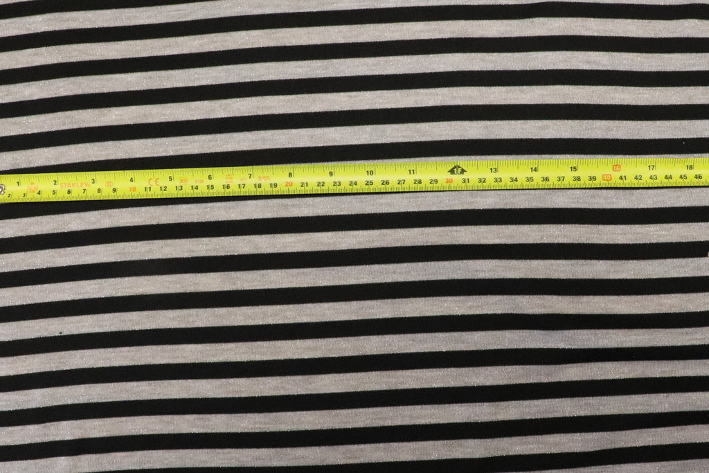 Black Silver Grey Stripe Fabric Horizontal Silver Lurex