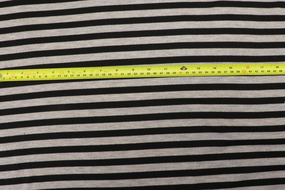 Black Silver Grey Stripe Fabric Horizontal Silver Lurex