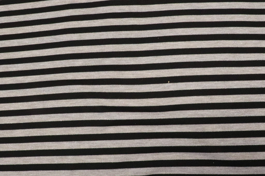 Black Silver Grey Stripe Fabric Horizontal Silver Lurex