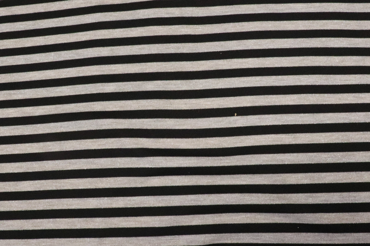 Black Silver Grey Stripe Fabric Horizontal Silver Lurex