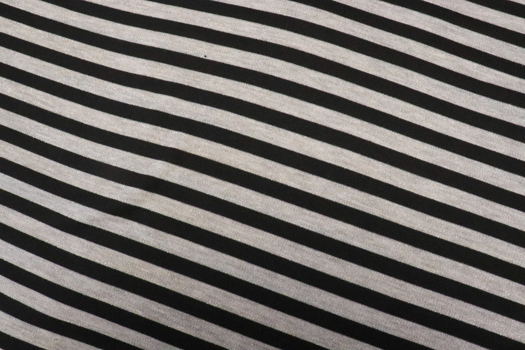 Black Silver Grey Stripe Fabric Horizontal Silver Lurex