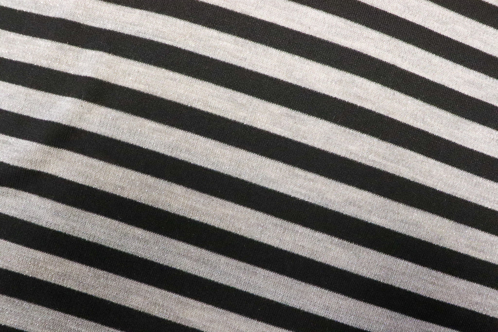 Black Silver Grey Stripe Fabric Horizontal Silver Lurex