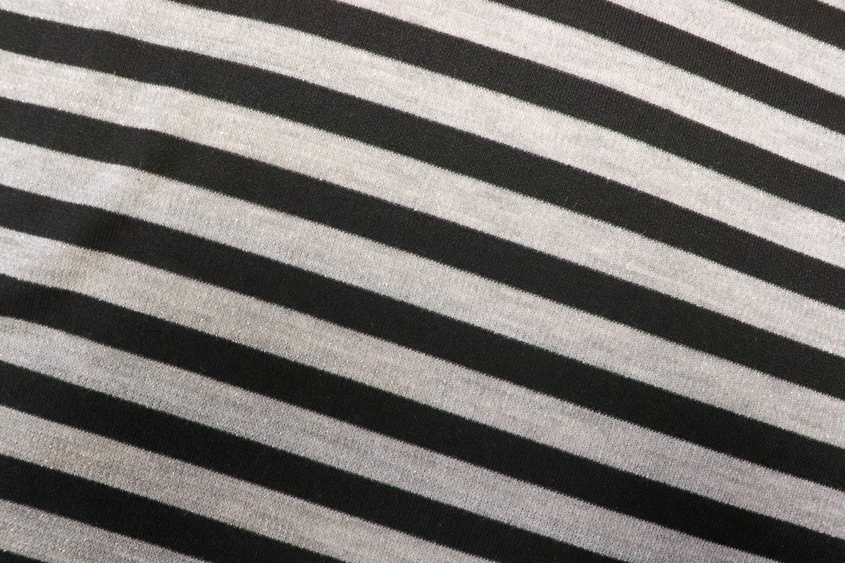 Black Silver Grey Stripe Fabric Horizontal Silver Lurex