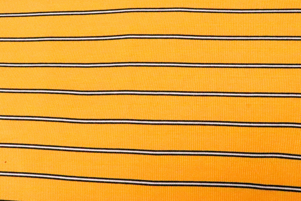 Mustard Rib Knit Fabric Black White Horizontal Stripes 2x1