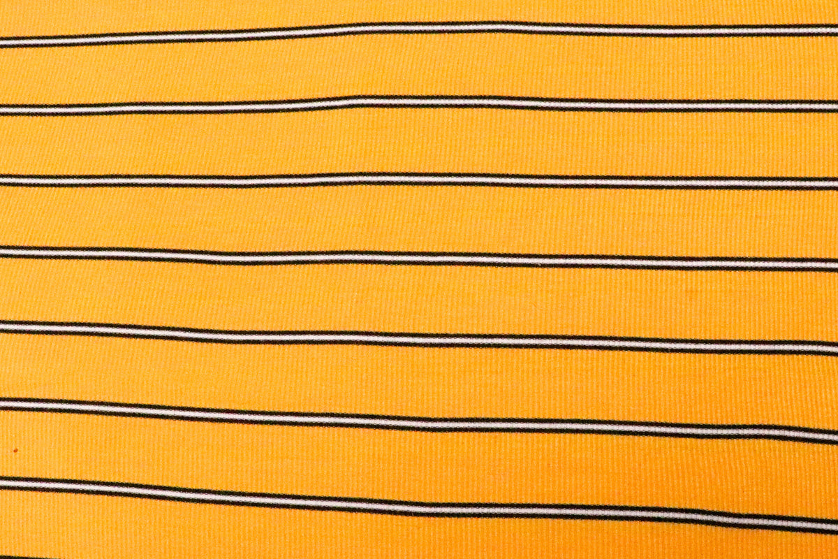 Mustard Rib Knit Fabric Black White Horizontal Stripes 2x1