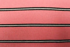 Pink Rib Knit Fabric Black White Horizontal Stripes 2x1