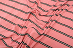 Pink Rib Knit Fabric Black White Horizontal Stripes 2x1