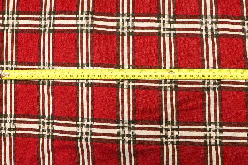 Red Tartan Jacquard Fabric Black White Check with Stretch