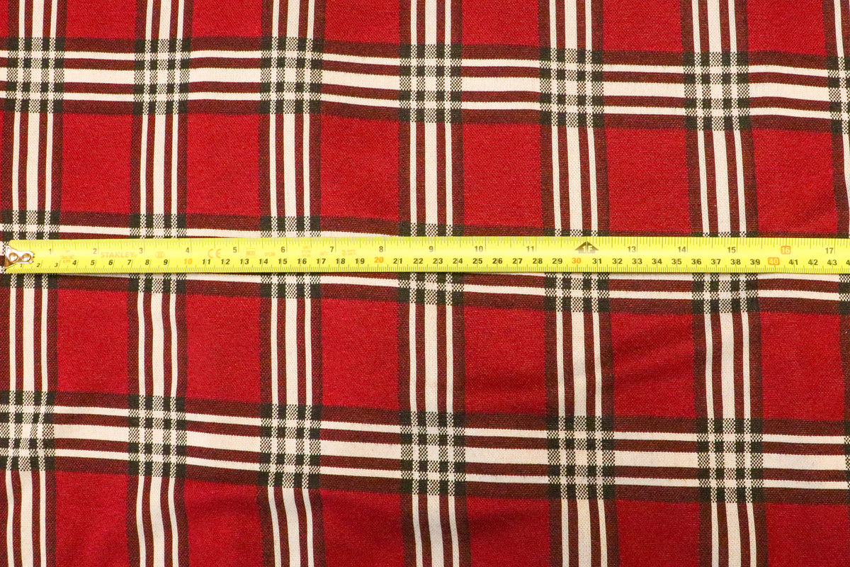 Red Tartan Jacquard Fabric Black White Check with Stretch