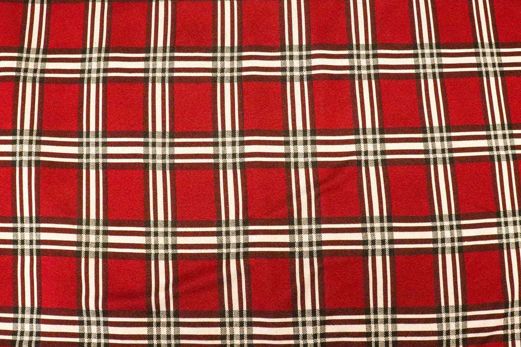 Red Tartan Jacquard Fabric Black White Check with Stretch
