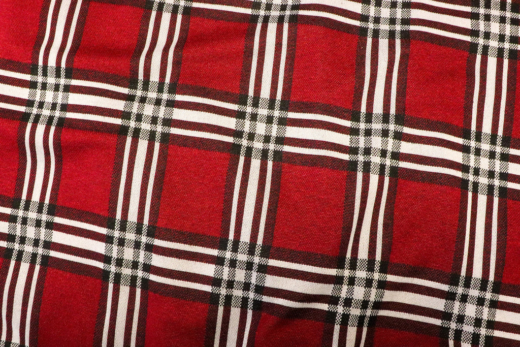 Red Tartan Jacquard Fabric Black White Check with Stretch