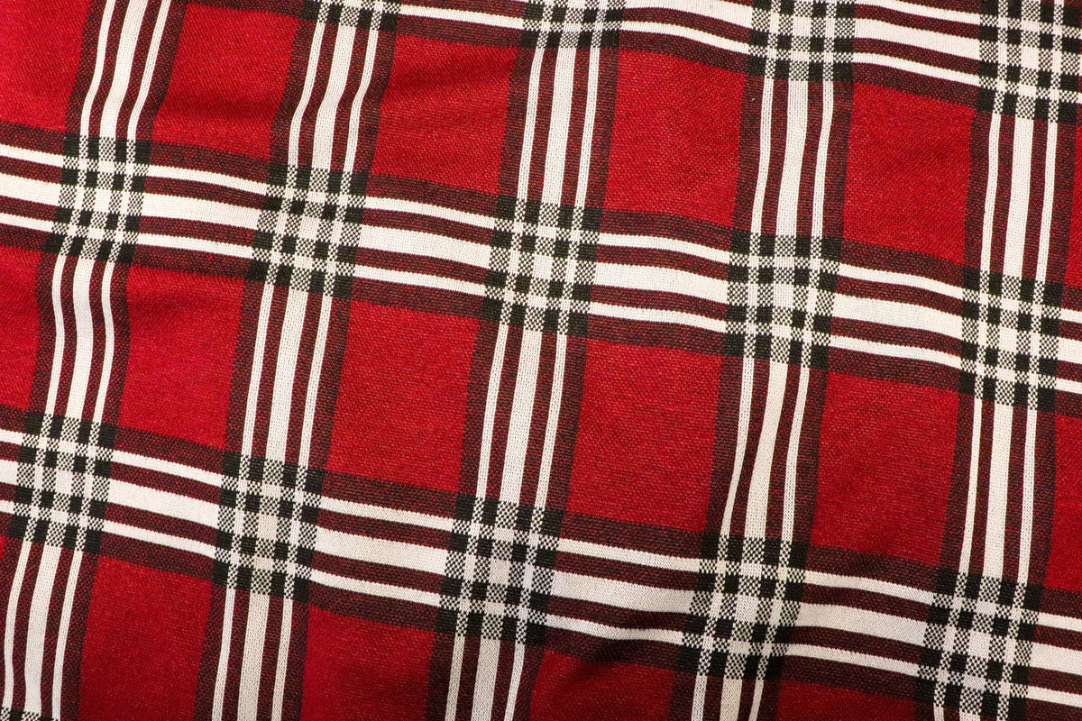 Red Tartan Jacquard Fabric Black White Check with Stretch