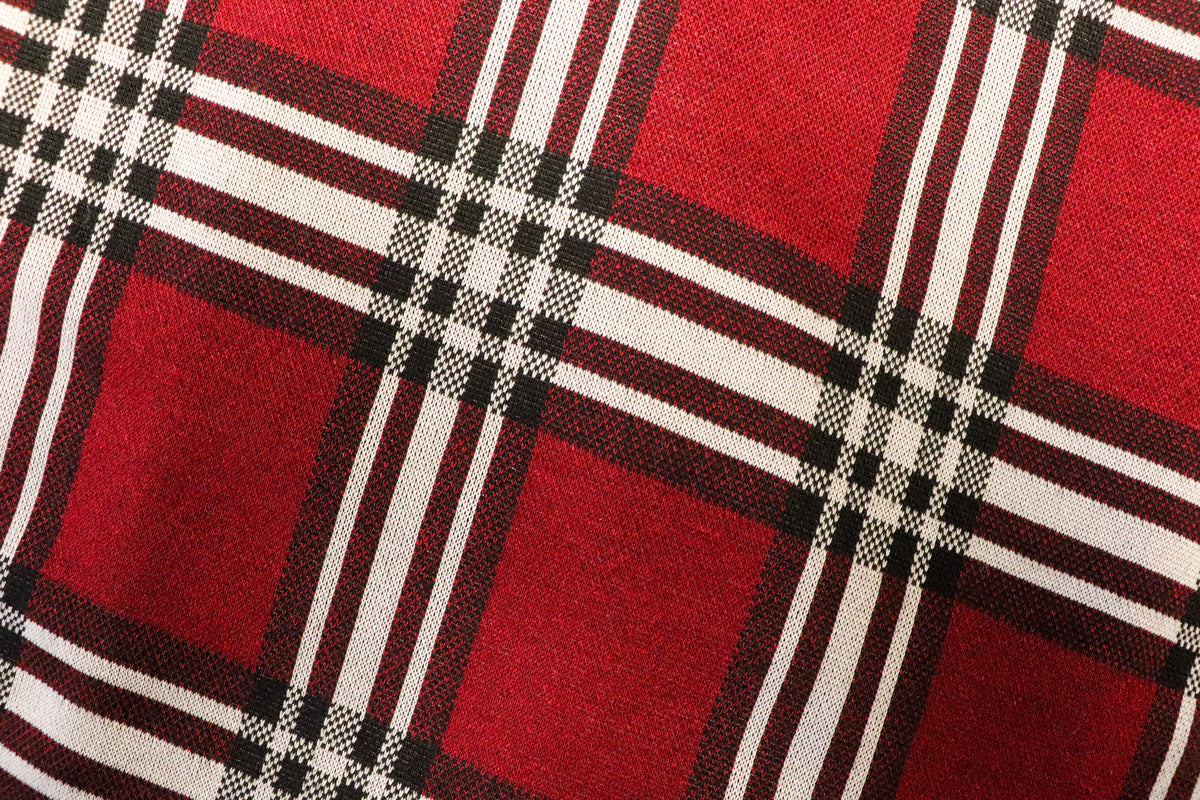 Red Tartan Jacquard Fabric Black White Check with Stretch