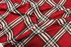 Red Tartan Jacquard Fabric Black White Check with Stretch