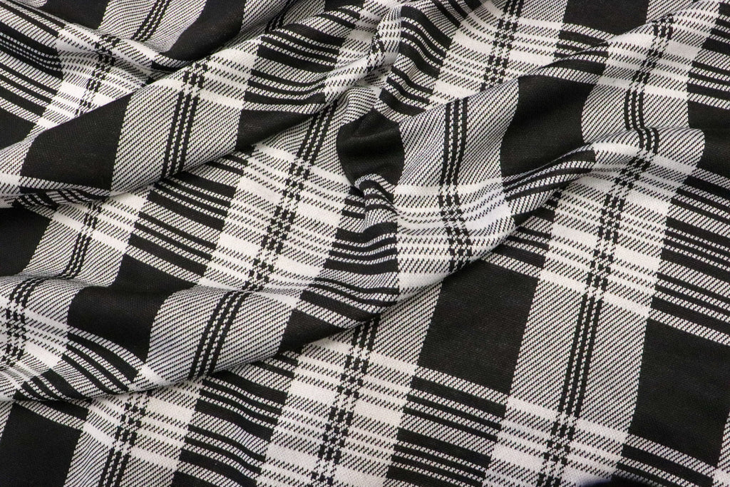 Black White Check Jacquard Fabric with Stretch