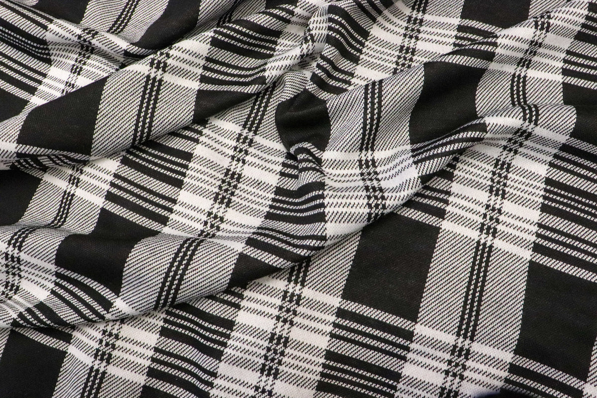 Black White Check Jacquard Fabric with Stretch