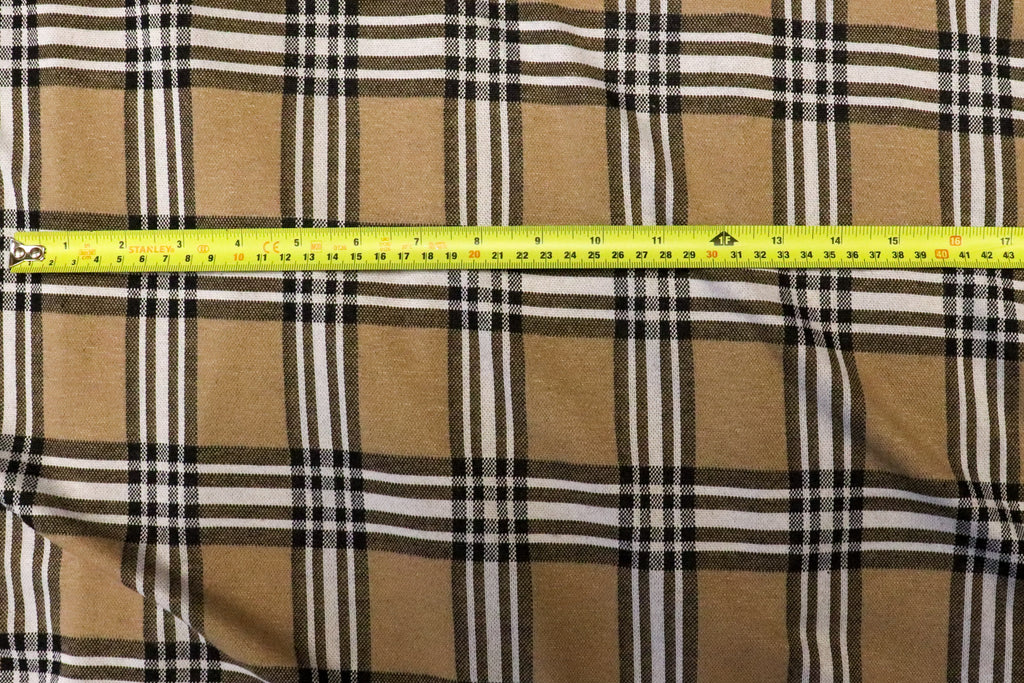 Camel Tartan Jacquard Fabric with Stretch Knit