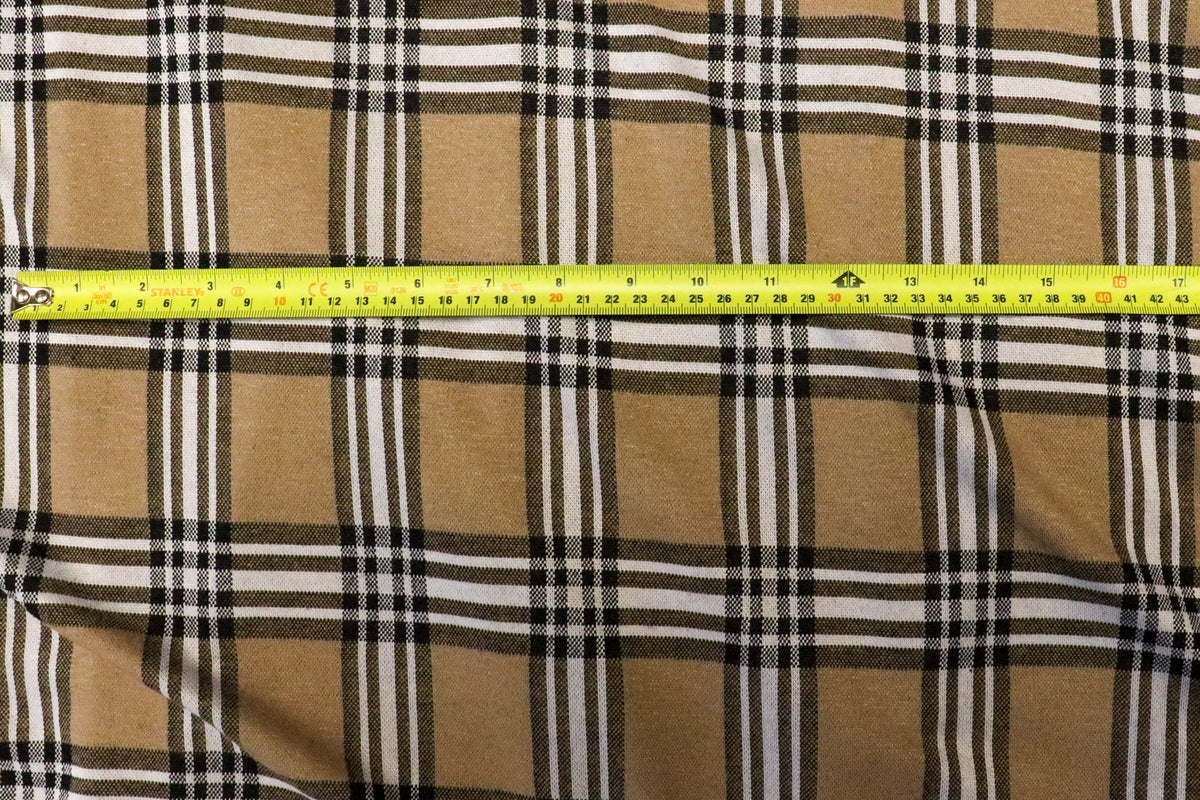 Camel Tartan Jacquard Fabric with Stretch Knit